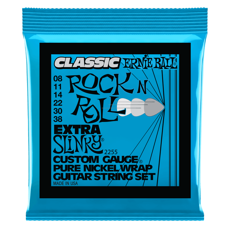 Ernie Ball Extra Slinky Classic Rock n Roll Pure Nickel Wrap Electric Guitar String, 8-38 Gauge - Industrie Music