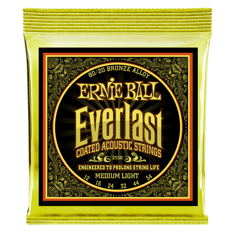 Ernie Ball Everlast Medium Light Coated 80/20 Bronze Acoustic Guitar String, 12-54 Gauge - Industrie Music