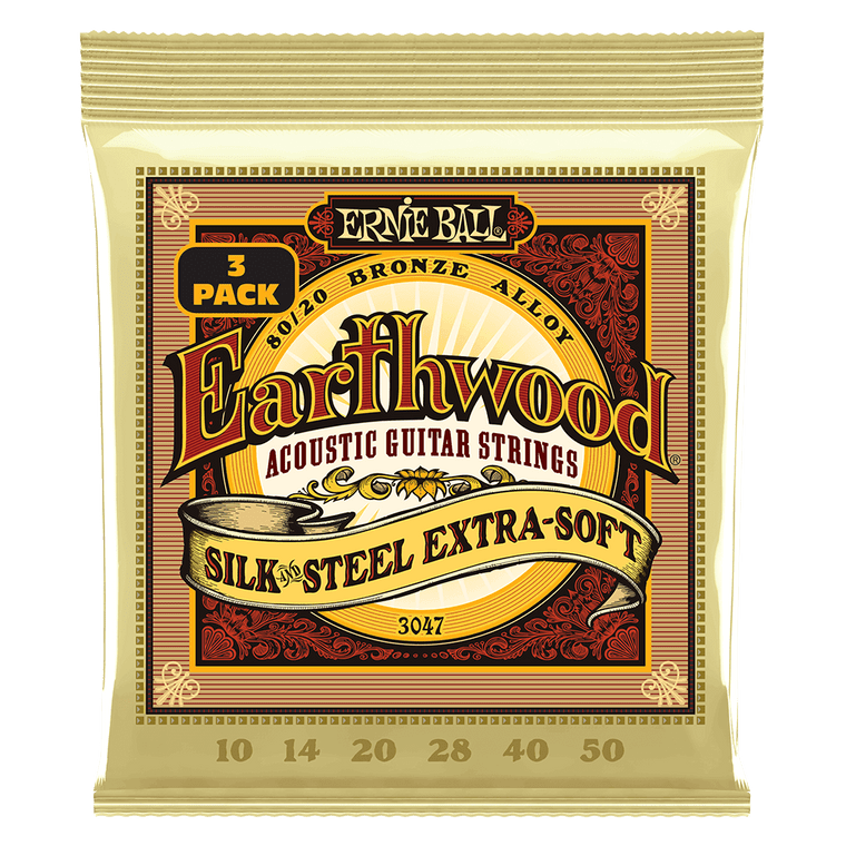 Ernie Ball Earthwood Silk and Steel Extra Soft 8020 Brnz Ac Gtr Strings 3 Pk 10 50 - Industrie Music