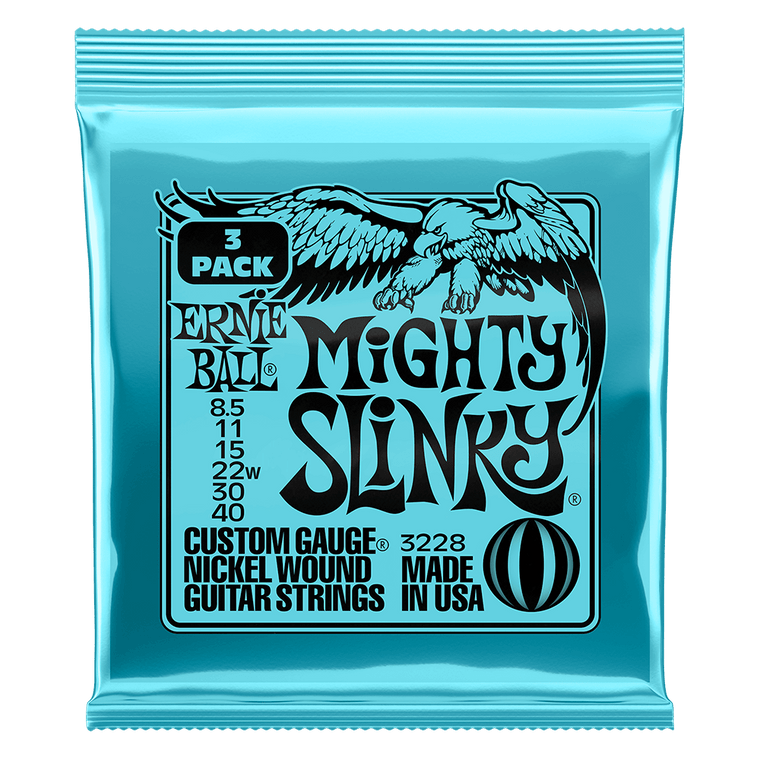 Ernie Ball Mighty Slinky Nckl Wnd Elec Gtr Strings 3 Pk 8.5 40 - Industrie Music