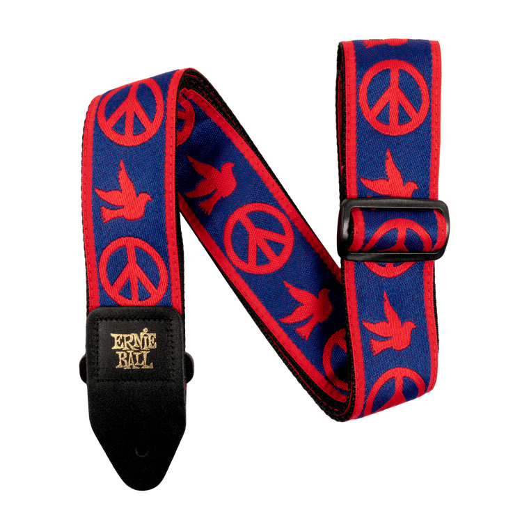 Ernie Ball Red and Blue Peace Love Dove Jacquard Strap - Industrie Music