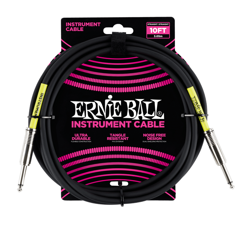 Ernie Ball 3 Meters Straight / Straight Instrument Cable, Black - Industrie Music
