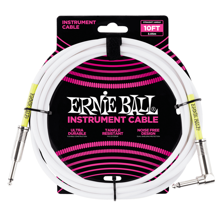 Ernie Ball 3 MetersStraight / Angle Instrument Cable, White - Industrie Music