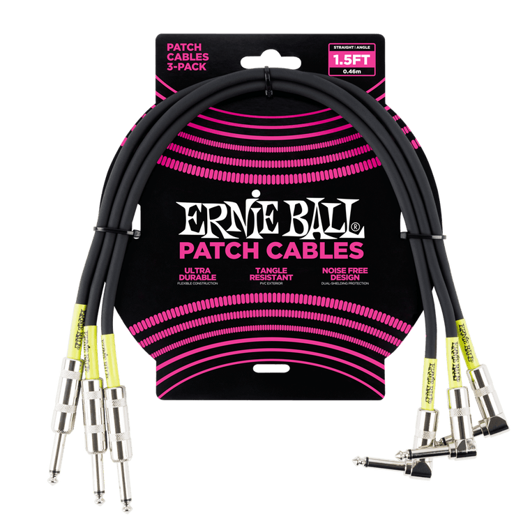 Ernie Ball 45 cm Feet Straight / Angle Patch Cable 3 Pack, Black - Industrie Music