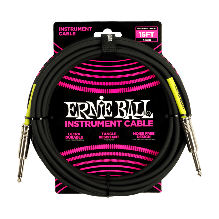 Ernie Ball 15ft PVC Straight Straight Inst Cable Black - Industrie Music