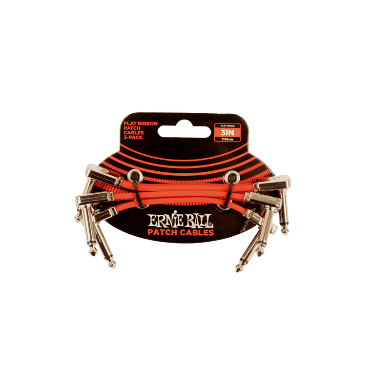 Ernie Ball 3” Flat Ribbon Patch Cable Red 3-Pack - Industrie Music