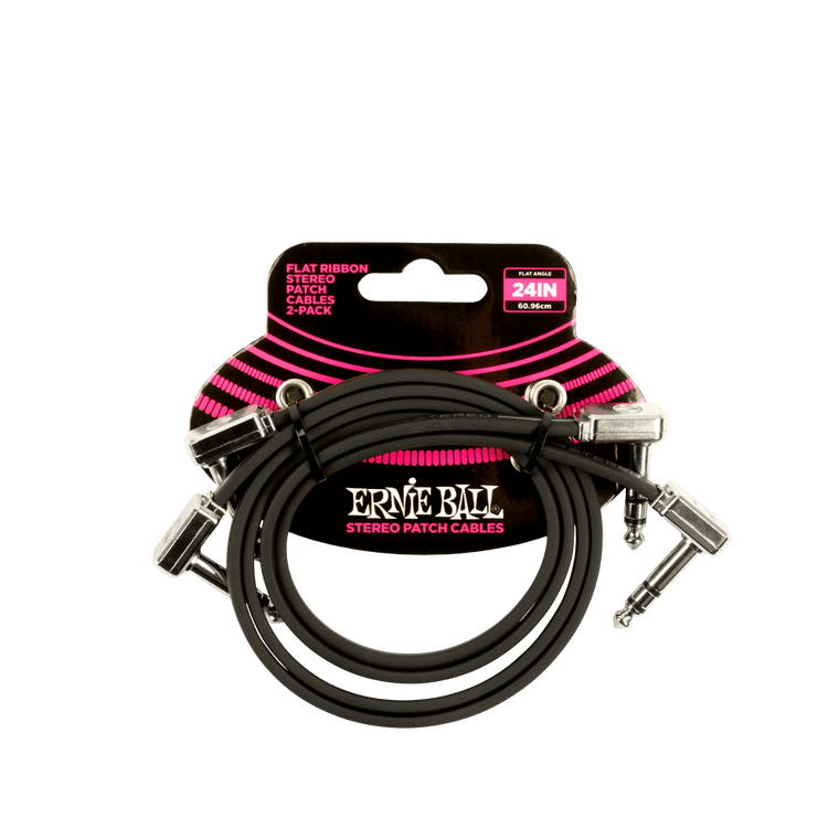 Ernie Ball 24” Flat Ribbon Stereo Patch Cable Black 2-Pack - Industrie Music