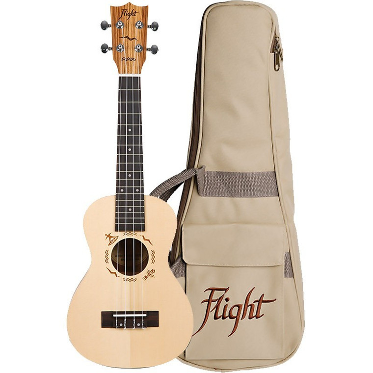 Flight Duc525 Concert Ukulele With Bag Solid Spruce Top And Zebrawood Back And Sides