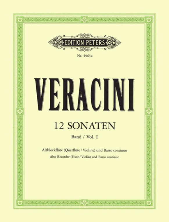 Veracini 12 Sonatas Vol 1 Op 1 Nos 1 3 Rec Or Vln Pno