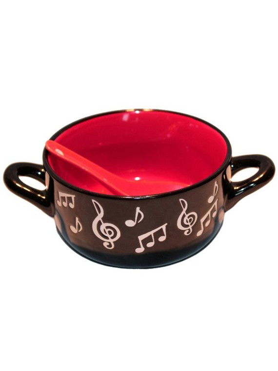 Music Note Bowl With Spoon Red