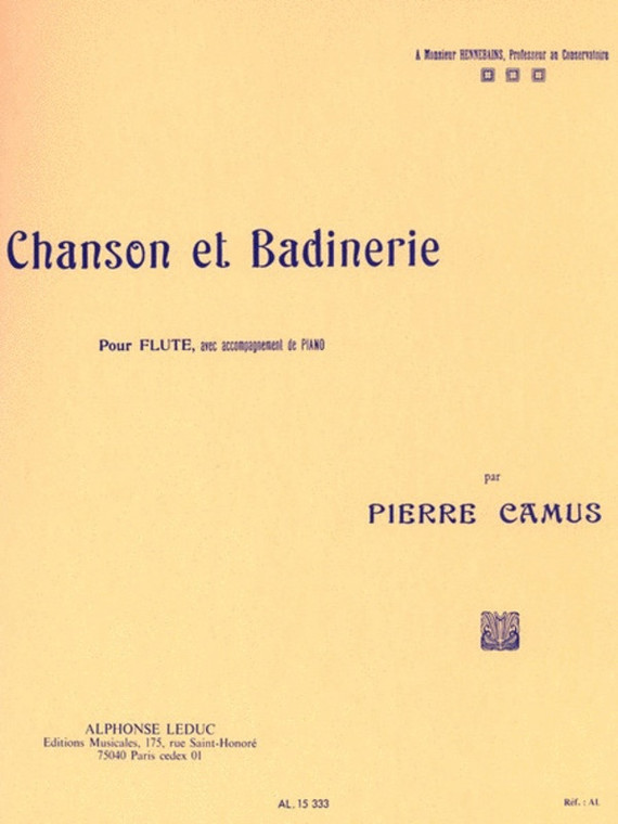 Camus Chanson Et Badinerie Flute/Piano
