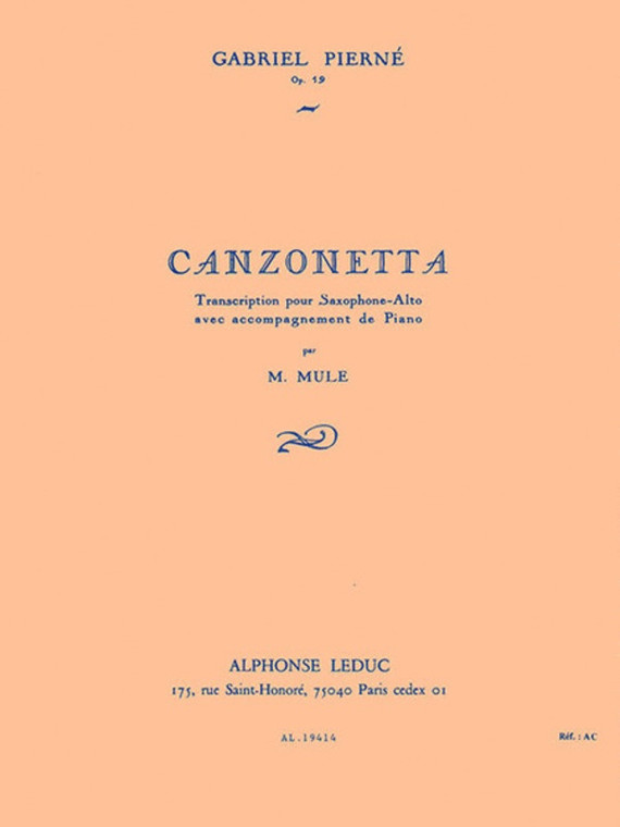 Pierne Canzonette Op 19 Alto Sax/Piano