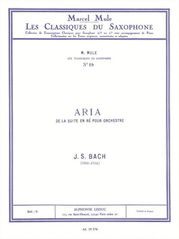 Bach Aria From Suite In D Alto Sax/Piano