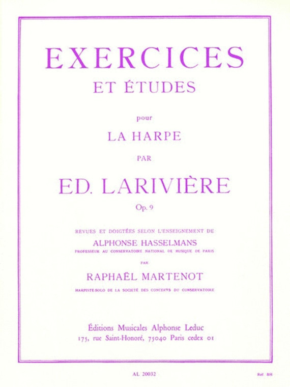 Lariviere Exercises And Studies Op 9 For Harp