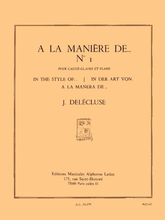 Delecluse A La Maniere De No 1 Snare Drum/Piano