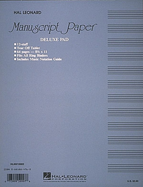 Hal Leonard Manuscript Paper (Deluxe Pad)(Blue Cover)