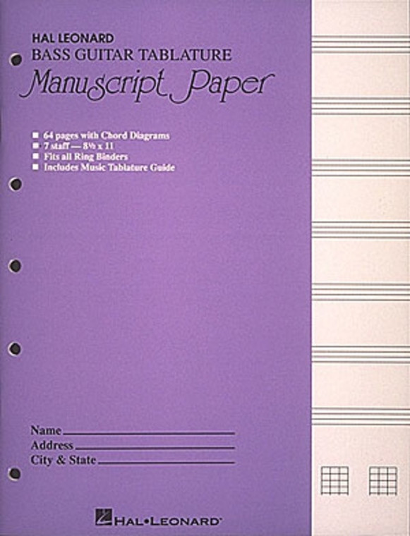 Hal Leonard Bass Guitar Manuscript Paper Tab