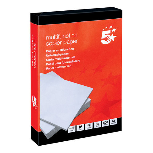 5 Star A5 Copier Paper Multifunctional 80gsm White Ream-Wrapped (Pack of 10) 937999