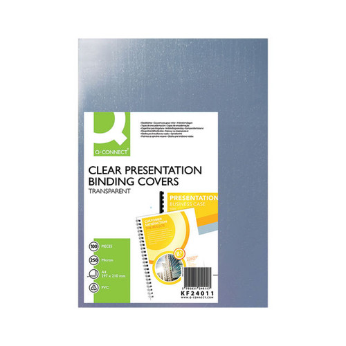 Q-Connect Clear A4 PVC Binding Covers 250 Micron (Pack of 100)