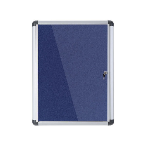 5 Star Glazed Noticeboard with Swing Door Locking Aluminium Frame Blue Felt 900x1200mm 937645