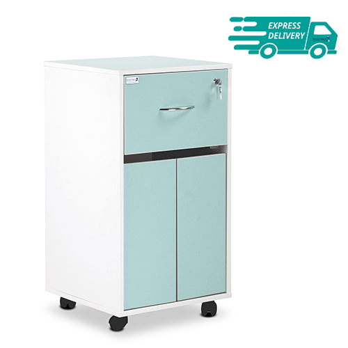 Bedside Cabinet - Single Upper Drawer, Personal Drawer & Lower Cupboard with Double Doors, Grey White  485 x 485 x 905mm