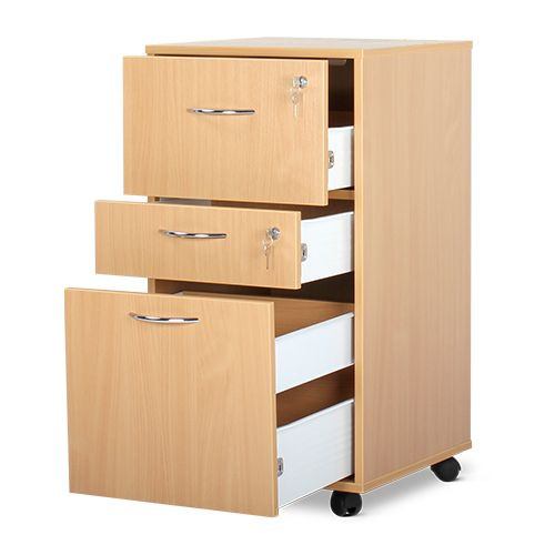 Bedside Cabinet - Single Upper Drawer, Personal Drawer & Lower Drawer, Beech  485 x 485 x 905mm