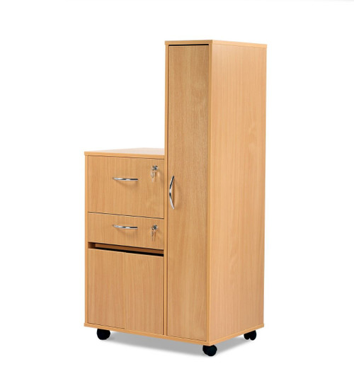 Single Upper Drawer, Personal Drawer & Lower Cupboard with Double Doors, Left Hand Opening, Beech  718 x 489 x 1420mm