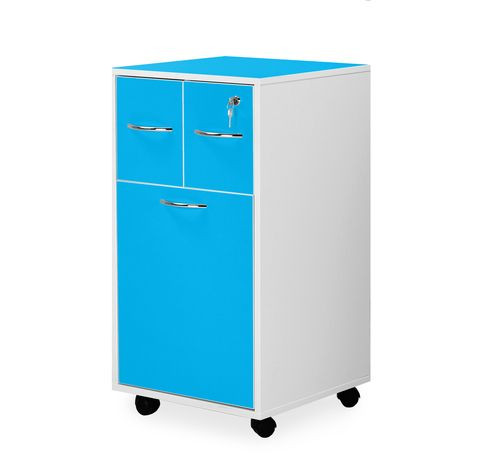 Double Upper Drawer, Lower Drawer with Recessed Shelf, Blue