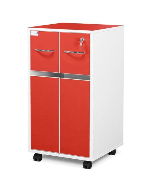 Double Upper Drawer, Lower Cupboard with Double Doors & Adjustable Shelf, Flame Red