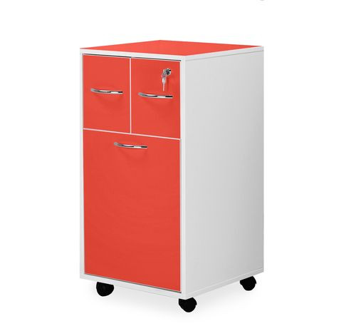 Double Upper Drawer, Lower Drawer with Recessed Shelf, Flame Red