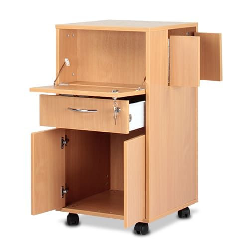 Bristol Maid Bedside Cabinet - Beech - Locking Flap - Personal Drawer - Cupboard - Adjustable Shelf - Cam Lock
