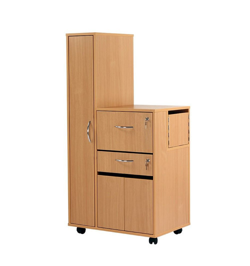 Bristol Maid Bedside Cabinet - Beech - Left Hand Wardrobe - Locking Front Flap - Personal Drawer - Cupboard - Adjustable Shelf - Cam Lock