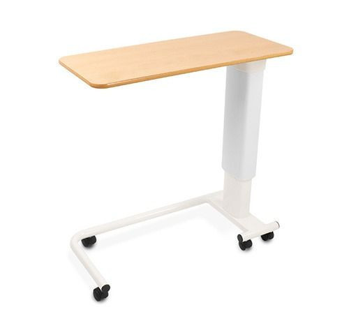 Overchair Table – Height Adjustable, Melamine, Beech Flat Top with Light Blue Upper Extrusion