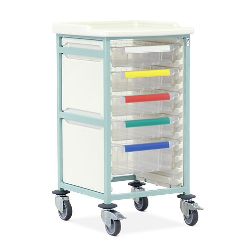 Caretray Trolley - Mild Steel, Standard Level, Single Column 4 x 100mm, 1 x 160mm Trays