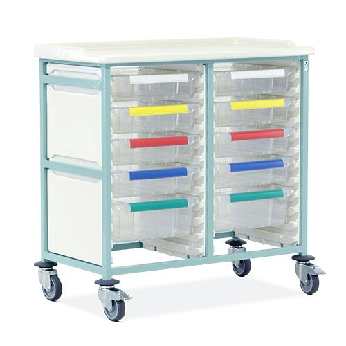 Caretray Trolley - Mild Steel, Standard Level, Double Column 8 x 100mm, 2 x 160mm Trays