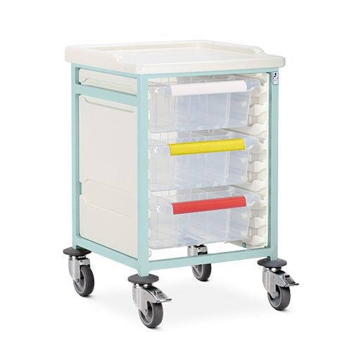 Caretray Trolley - Mild Steel, Low Level, Single Column  3 x 150mm Trays