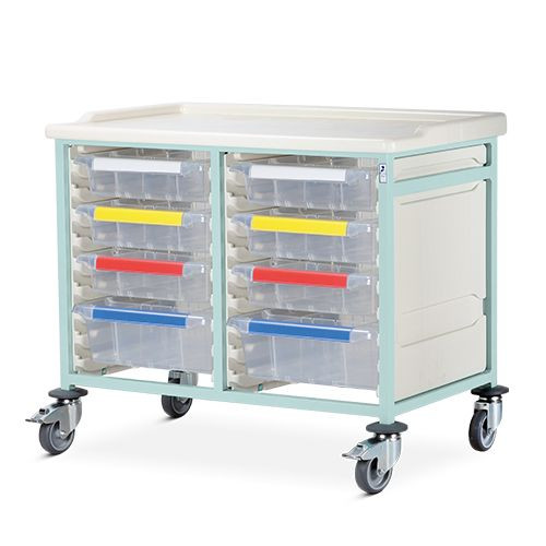 Caretray Trolley - Mild Steel, Low Level, Double Column 6 x 100mm Trays, 2 x 160mm Trays