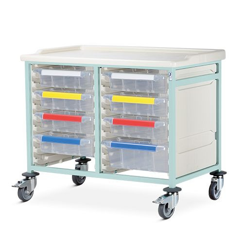 Caretray Trolley - Mild Steel, Low Level, Double Column 7 x 100mm Trays, 1 x 160mm Trays