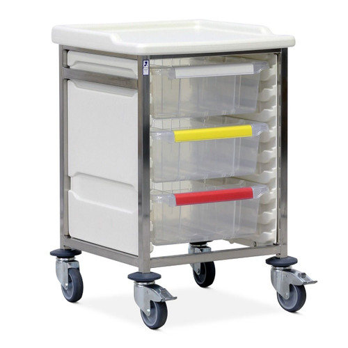 Caretray Trolley - Stainless Steel, Low Level, Single Column  3 x 150mm Trays