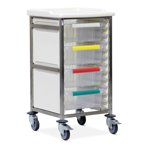 Caretray Trolley - Stainless Steel, Standard Level, Single Column  4 x 150mm Trays