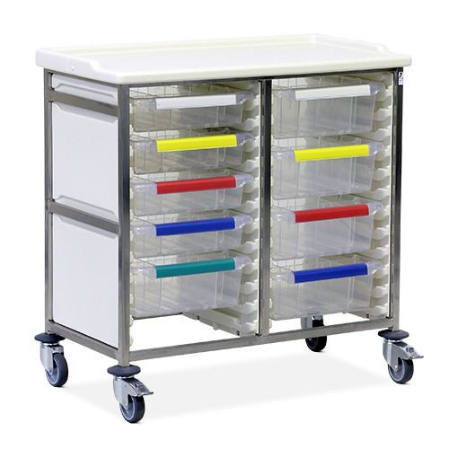 Caretray Trolley - Stainless Steel, Standard Level, Double Column  3 x 100mm, 6 x 150mm trays