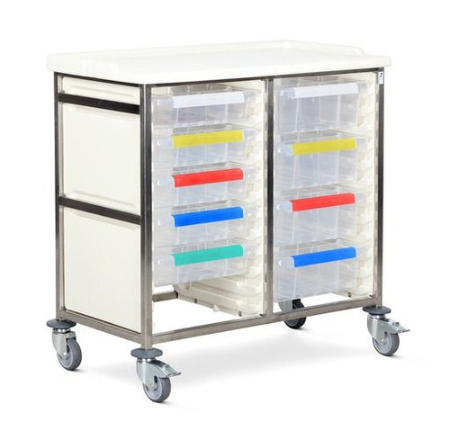 Caretray Trolley - Stainless Steel, Standard Level, Double Column  5 x 100mm, 4 x 150mm Trays