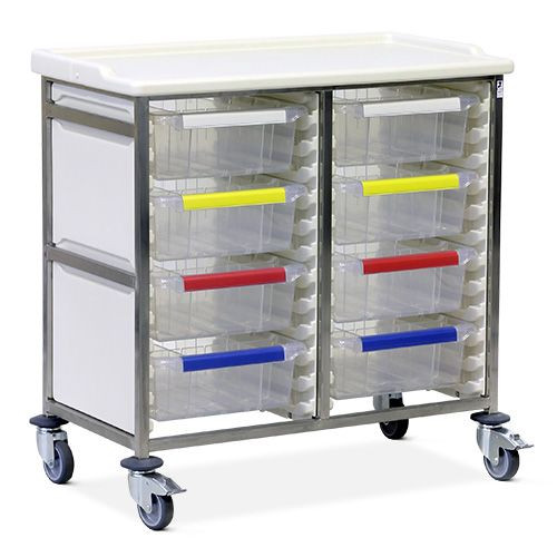 Caretray Trolley - Stainless Steel, Standard Level, Double Column 8 x 150mm Trays
