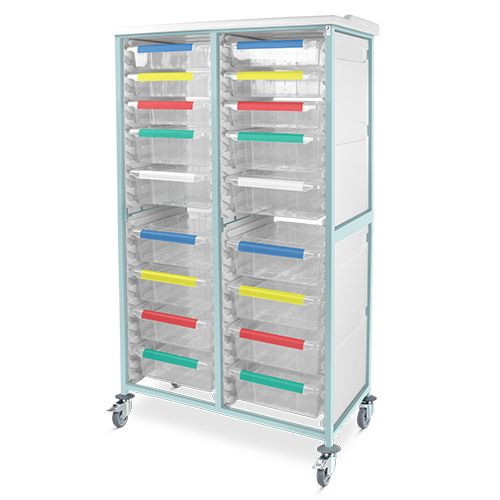 Caretray Rack - Mild Steel, Mobile, Double Column   6 x 100mm, 12 x 150mm Trays