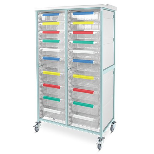 Caretray Rack - Mild Steel, Mobile, Double Column  10 x 100mm, 10 x 150mm Trays