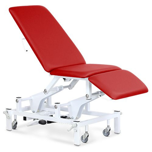 Examination & Treatment Chair, Drop End, Three Section Electric, Hand Switch, Flame Red