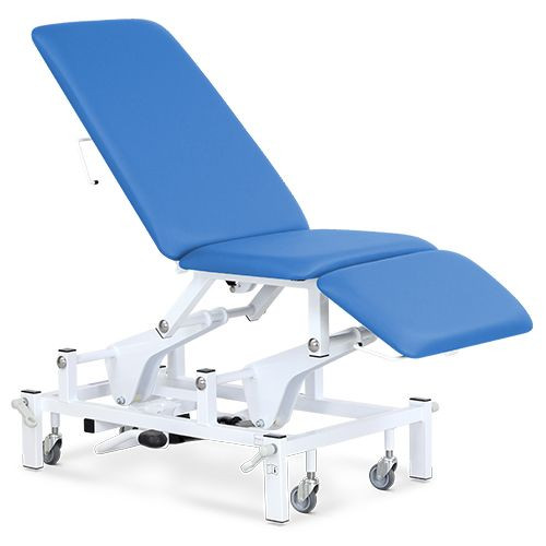 Examination & Treatment Chair, Drop End, Three Section Electric, Foot Switch, Coastal Blue