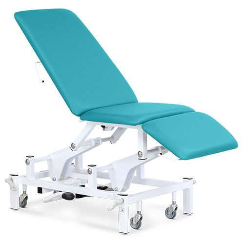 Examination & Treatment Chair, Drop End, Three Section with Electric Backrest, Hand Switch, Aquamarine