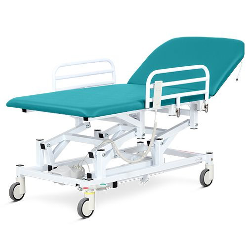 Examination & Treatment Couch, Two Section, Mobile, Bariatric, Electric with Electric Backrest, Foot Switch, Aquamarine
