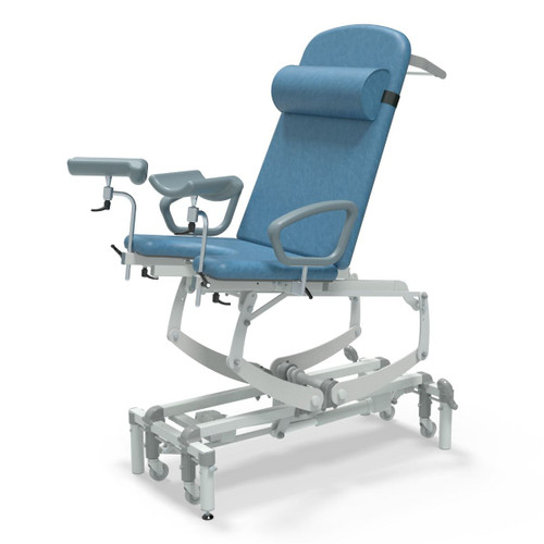 Electric Height, Backrest & Trendelenburg Tilt, Retractable Castors - Vinyl Blue